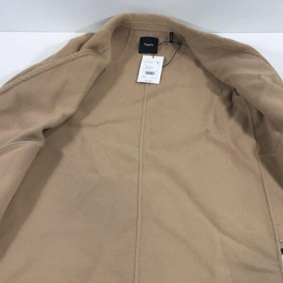 NWT Theory Clairene Chevron Wool Coat Women's Palomino Open Front Long Sleeve S - Picture 6 of 6